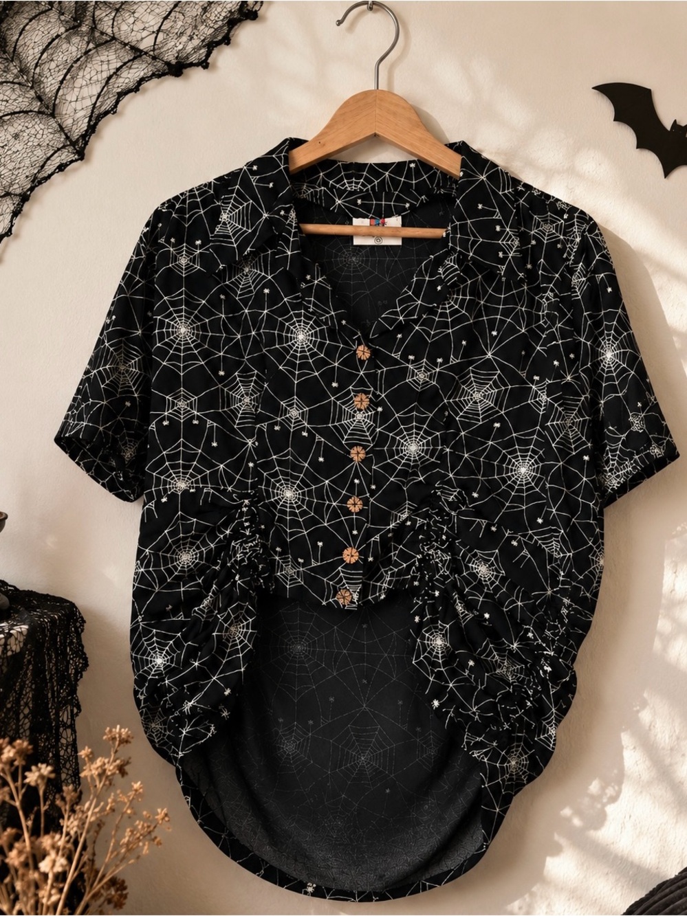 Spooky Spiderweb Ruched Blouse | High/Low | Size XXL | Lady - K - Love